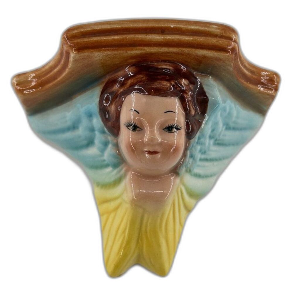 VTG Porcelain Angel Head/Shld/Wings, Small Shelf 5 1/2"H x 4 1/2' D x 7 1/2" W